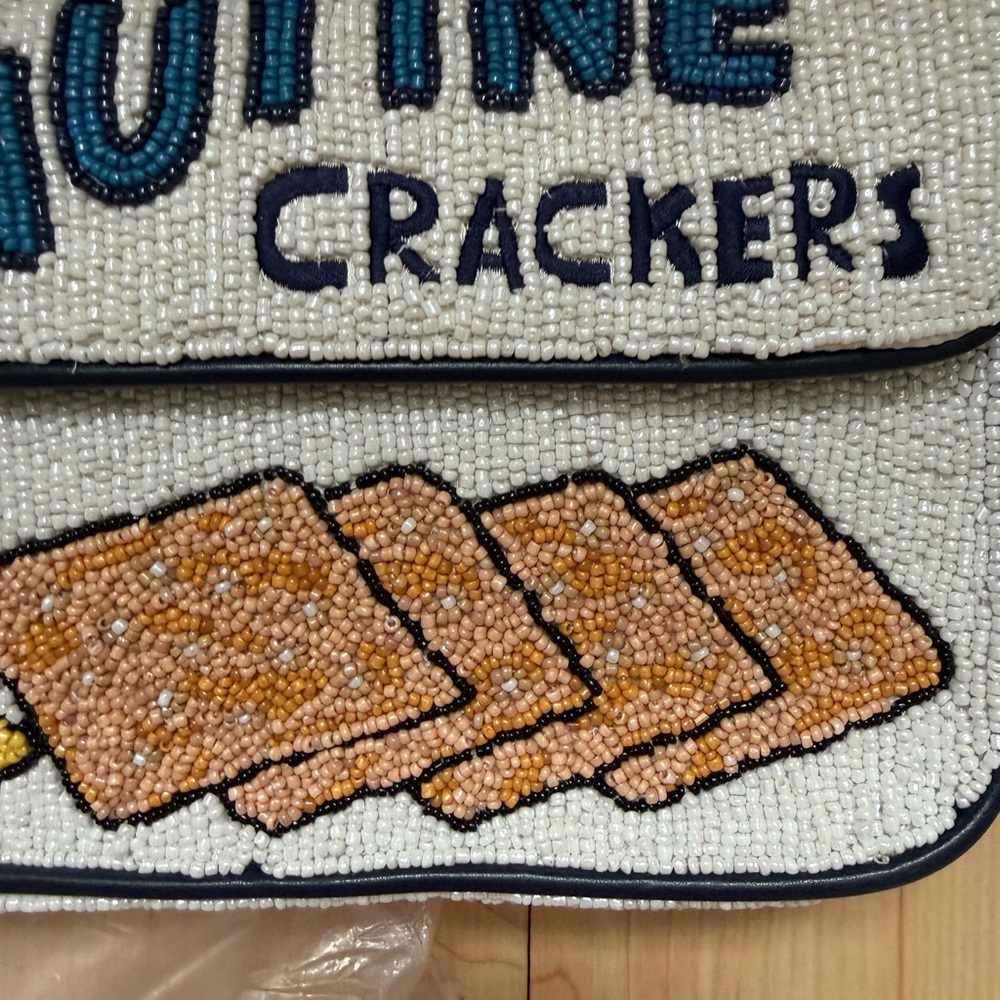 STAUD Original Crackers Embroidered White and Blue Shoulder Bag - Picture 6 of 6